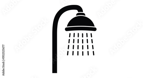 A stark black showerhead design with water droplets falling creating a minimalist and modern bathroom fixture silhouette high quality