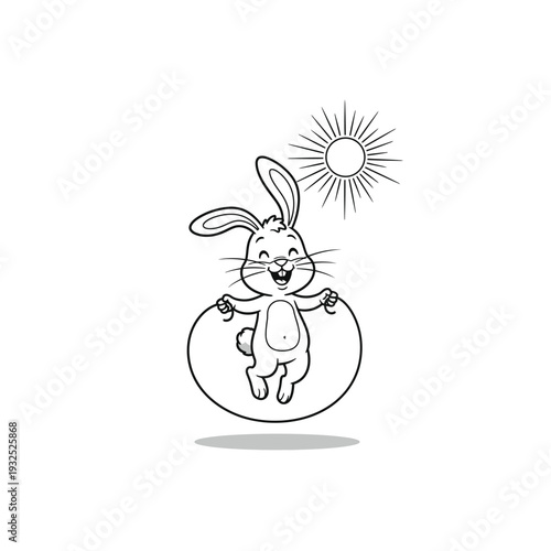 A happy rabbit skipping rope under a bright sun