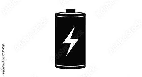 A stark black battery icon with a prominent lightning bolt design creating a striking silhouette high quality professional detailed
