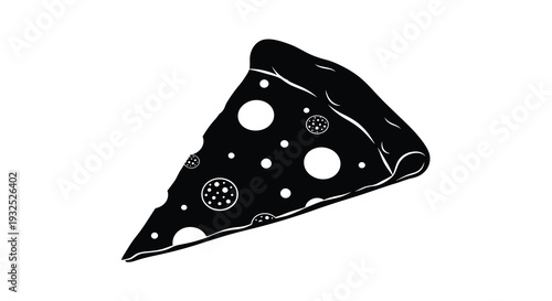 A striking black silhouette of a delicious pizza slice with visible toppings showcasing a simple bold design silhouette