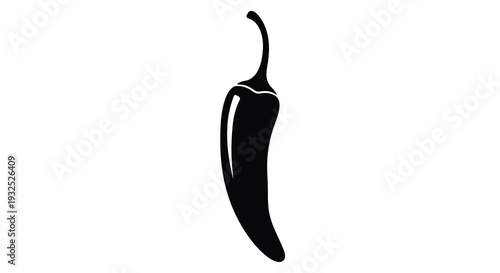 A striking black silhouette of a single chili pepper against a white background showcasing its unique form silhouette
