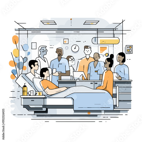 Medical team caring for patient in hospital room