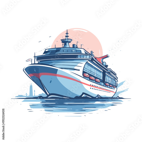Modern Cruise Ship Sailing on Ocean Waters