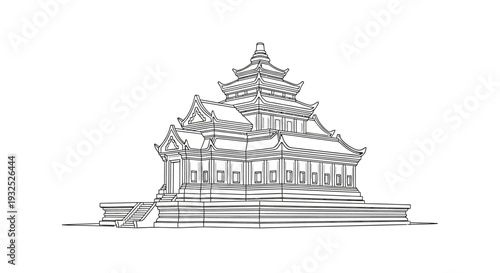 Traditional Asian Temple Architecture Design.