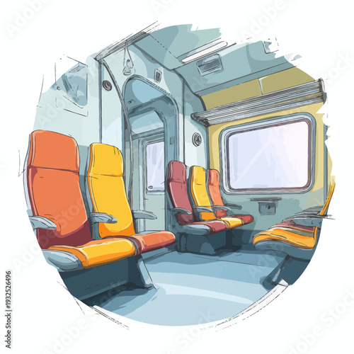 Modern Train Interior with Brightly Colored Seats