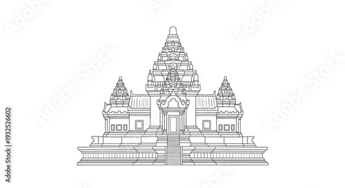 Detailed drawing of ancient temple architecture.