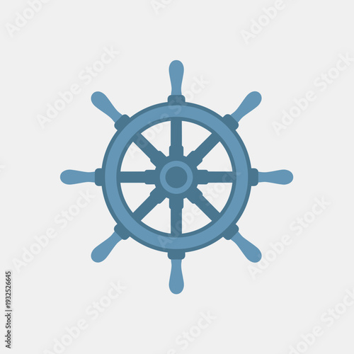 Blue ship steering wheel, nautical helm, marine navigation control, boat wheel, captain's wheel