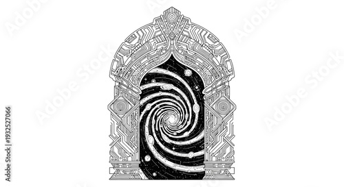 Black and white spiral design.