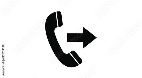 A stark black design showcases a telephone handset combined with an arrow indicating communication and direction silhouette