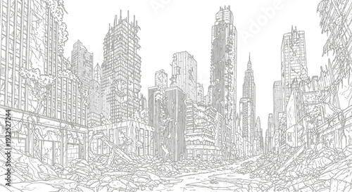 City Skyline with Tall Skyscrapers.