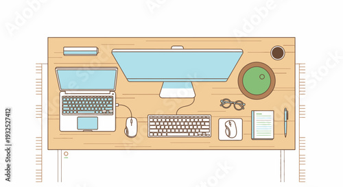 Desk with computer and office supplies.