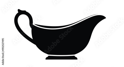A striking black silhouette of a classic sauce boat with an elegant handle and form silhouette high quality professional
