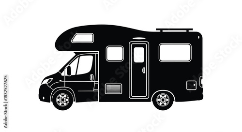 A striking black silhouette of a recreational vehicle showcasing its boxy design and travel readiness silhouette high quality professional