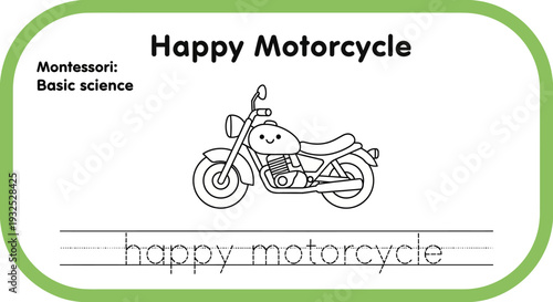 Happy Motorcycle Coloring Page for Kids: Basic Science and Learning Activity