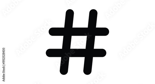 A stark black hash symbol is prominently displayed against a white background creating a bold graphic silhouette high quality