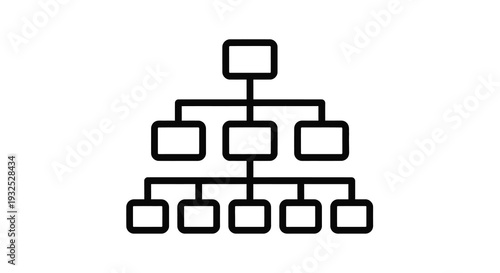 A minimalist black and white illustration depicts a hierarchical structure resembling a tree diagram silhouette high quality professional detailed modern elegant