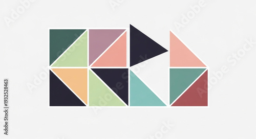 Geometric abstract design featuring colorful triangles arranged in a pattern.