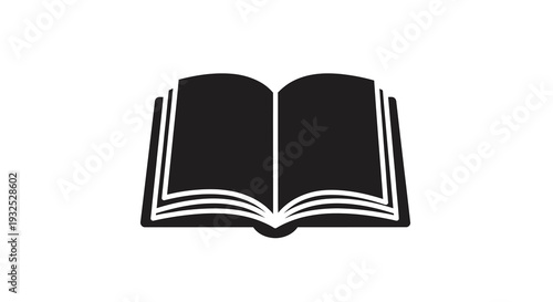 A stark black silhouette of an open book with visible pages representing knowledge and learning silhouette high quality professional