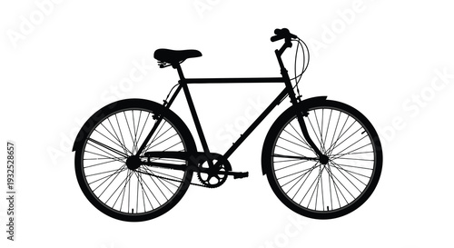 A striking black silhouette of a classic road bicycle with prominent wheels and handlebars silhouette high quality professional detailed