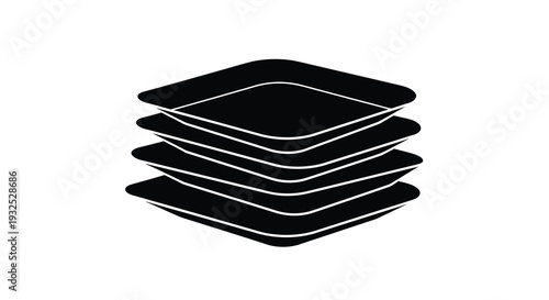 A minimalist depiction of a stacked collection of square plates rendered as a striking black silhouette high quality professional