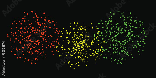 Vibrant clusters of colorful dots forming an abstract pattern on a dark background Vector