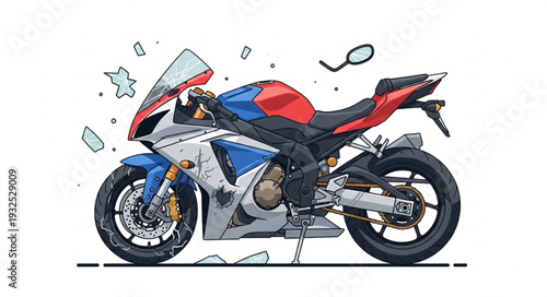 Red Blue Motorcycle Racing Bike.
