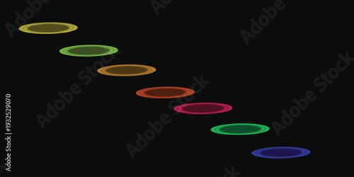 A vibrant array of colorful ovals arranged in a diagonal sequence on a black background Vector