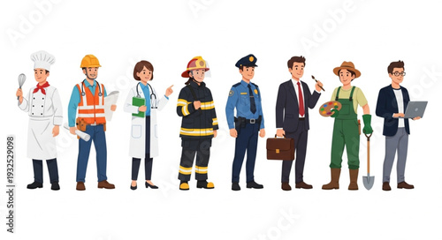 Diverse group of professionals showcasing various occupations and careers in society.