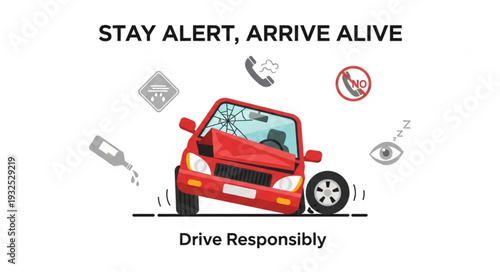 Red Car Safety Alert Illustration.