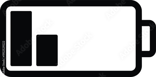 A simple black and white illustration depicts a partially charged battery icon showcasing approximately fifty percent power remaining high-quality professional detailed modern elegant stylish clean