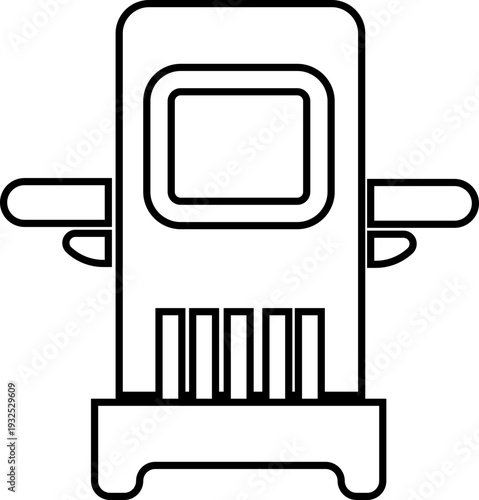 X ray machine medical equipment icon in black line style featuring radiology, scanner, imaging, diagnostic, hospital technology and healthcare synonym elements for clinic design