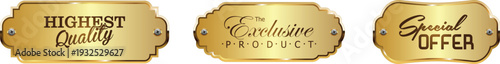 Three gold labels with special offer text on a white background