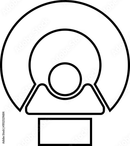 X ray machine medical equipment icon in black line style featuring radiology, scanner, imaging, diagnostic, hospital technology and healthcare synonym elements for clinic design