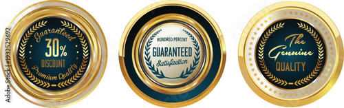 Three gold and black cigar labels on a white background