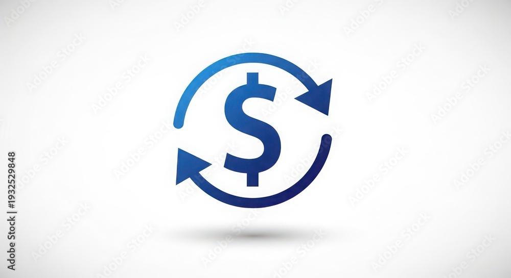 Fototapeta premium Dollar sign surrounded by circular arrows indicating financial transaction or money flow.