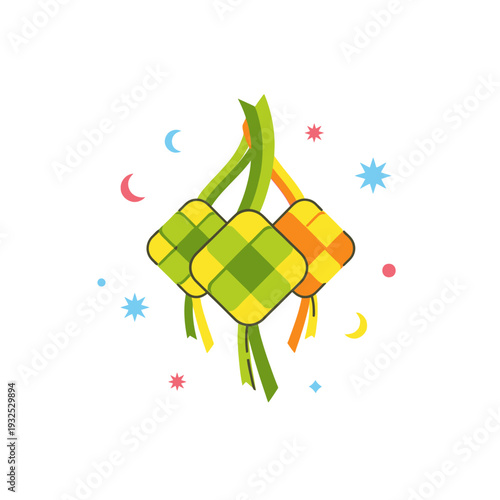 Ketupat Eid Celebration: Traditional Rice Cakes with Festive Decorations