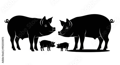 Pig Family Silhouette Illustration.