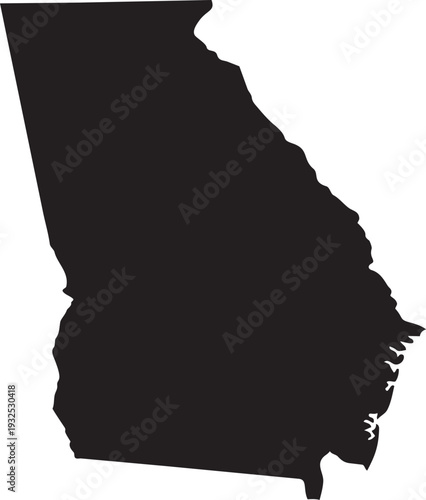 Black silhouette map of Georgia state USA isolated on white background simple vector graphic for design