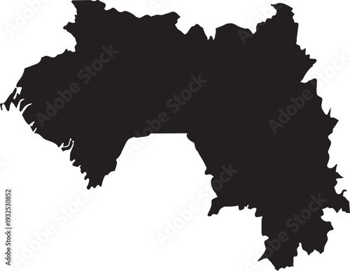 Black silhouette map of Guinea a West African country isolated on a white background for graphic design and informational purposes
