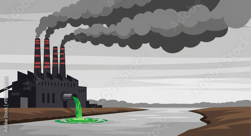 Polluted Factory Emitting Toxic Waste.
