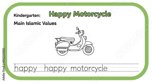Kindergarten Happy Motorcycle Tracing Worksheet