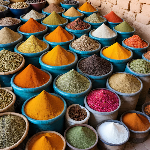 Traditional egyptian bazaar with herbs and spices in Aswan, Egypt. spices bazaar
