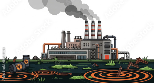Polluted Factory with Toxic Waste.