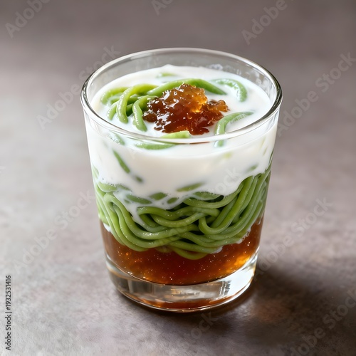 Stylized Traditional Cendol Dessert with Fresh Coconut Milk Illustration