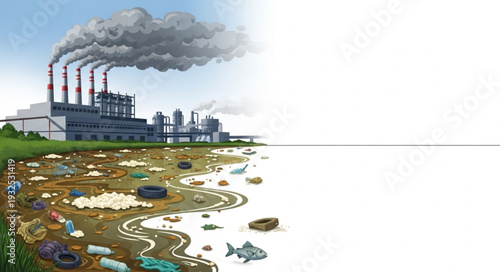 Polluted Landscape with Industrial Factory.