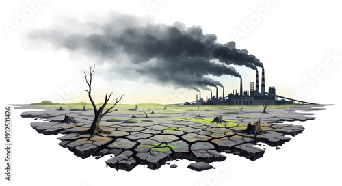 Polluted Landscape with Industrial Smokestacks.