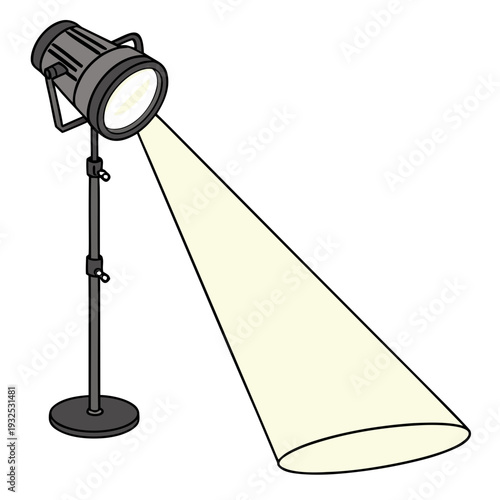 Vector illustration of a studio spotlight lamp on a tripod stand isolated on white background