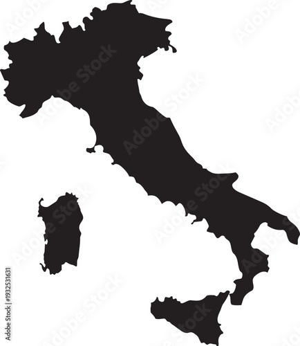 Black silhouette map of Italy with islands Sardinia and Sicily simple vector graphic for travel and geography concepts isolated on white  background