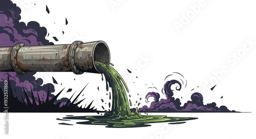 Polluted Water Flowing from Pipe.