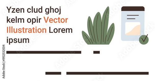 Health products, organic branding, certification, natural wellness, eco-friendly design, packaging concepts. Illustration of a plant, text and a labeled product. Health products and organic branding